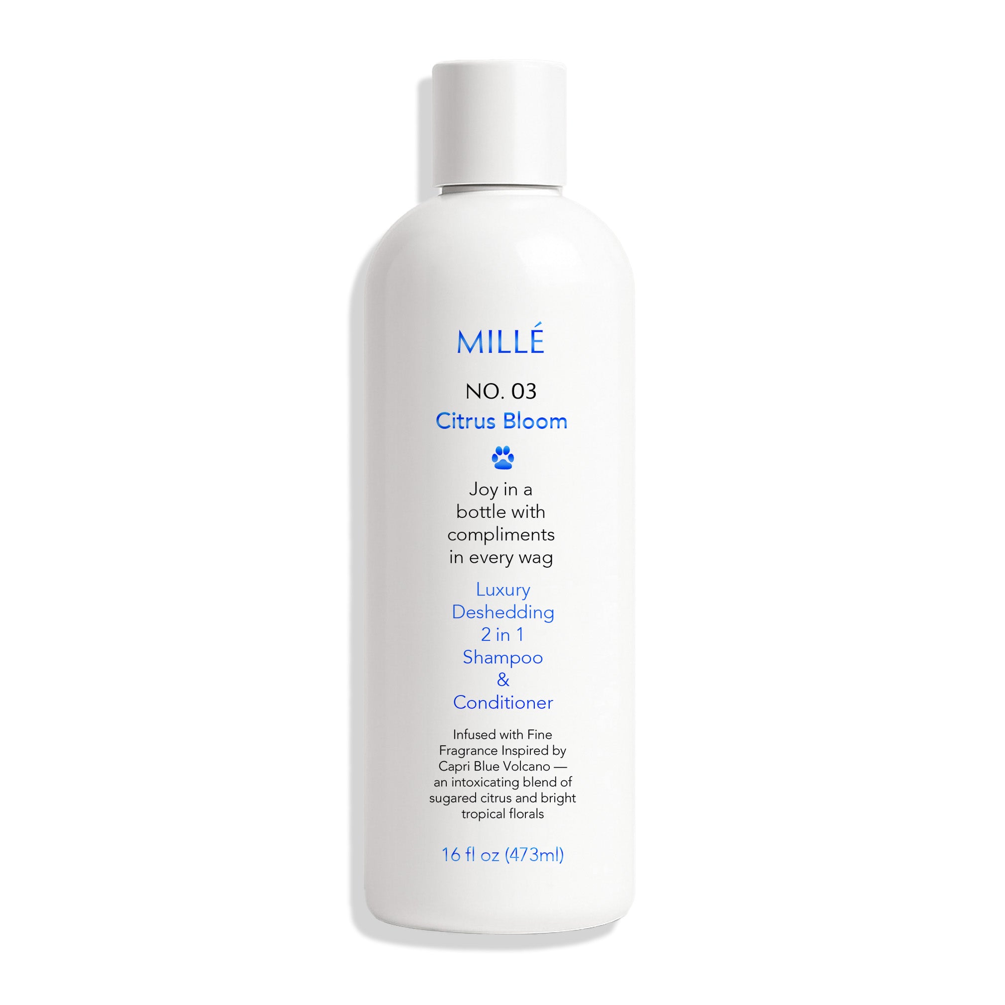 Mille Citrus Bloom shampoo and conditioner bottle on a white background
