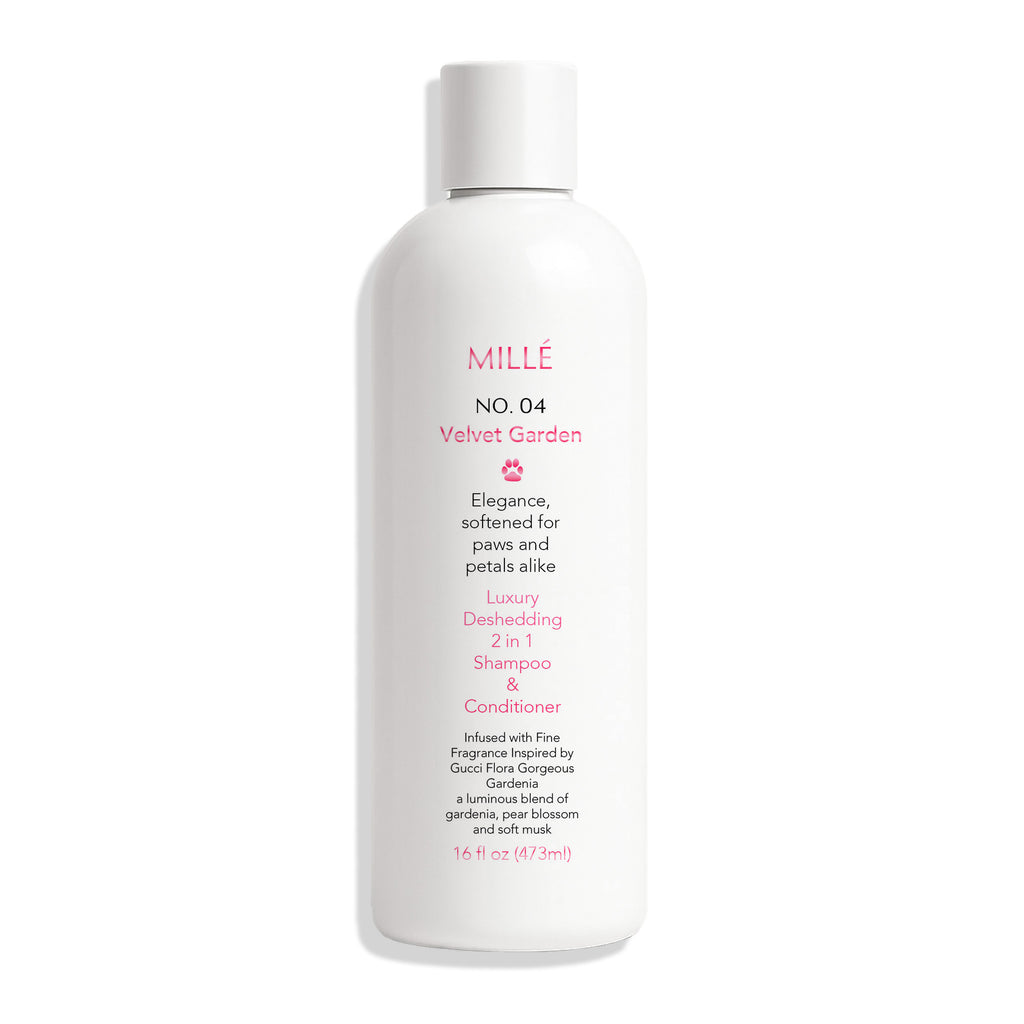 Mille No. 04 Velvet Garden shampoo and conditioner bottle on a white background